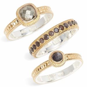 Anna Beck Grey Sapphire & Pyrite Ring Set